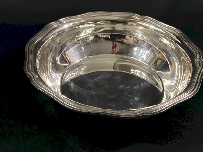 Plat creux saladier corbeille à pain métal argenté modèle filet style Louis XV