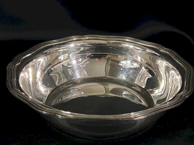 Plat creux saladier corbeille à pain métal argenté modèle filet style Louis XV