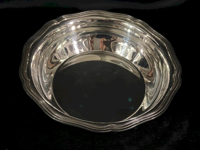 Plat creux saladier corbeille à pain métal argenté modèle filet style Louis XV