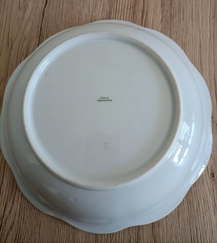 Plat de service creux en porcelaine nacrée années 60/70/Grand bol décor romantique/Assiette creux Tchécoslovaquie 1960/Saladier vintage