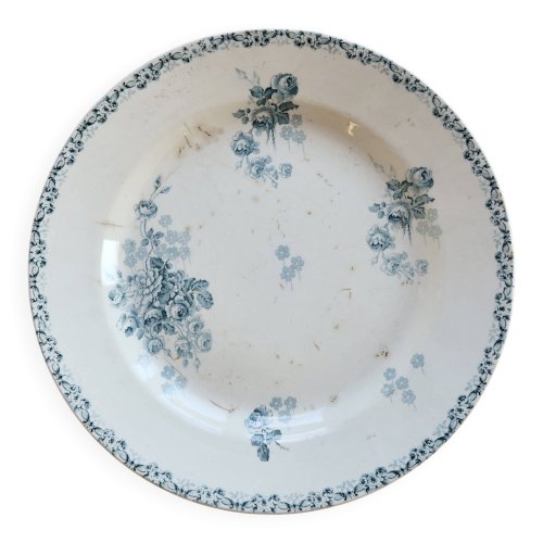 Plat de service rond ancien terre de fer Choisy le Roi HB&Cie modèle Lucie