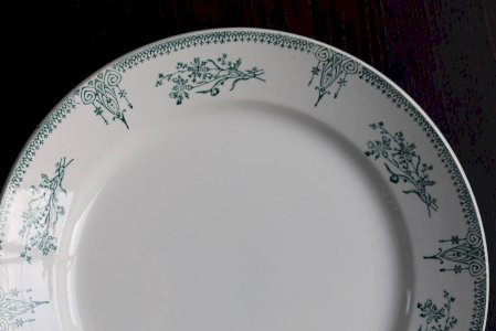 Antique round serving dish, Saint Amand ironstone - 19th century - Green pattern