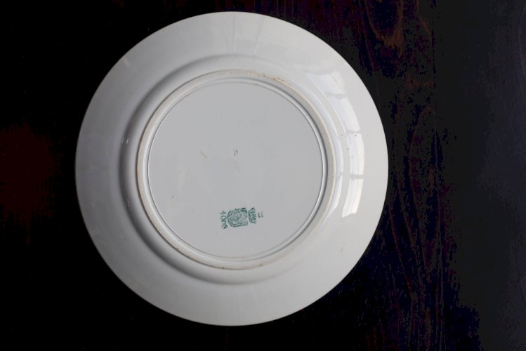 Plat de service rond ancien terre de fer Saint Amand - XIXème - Motif vert