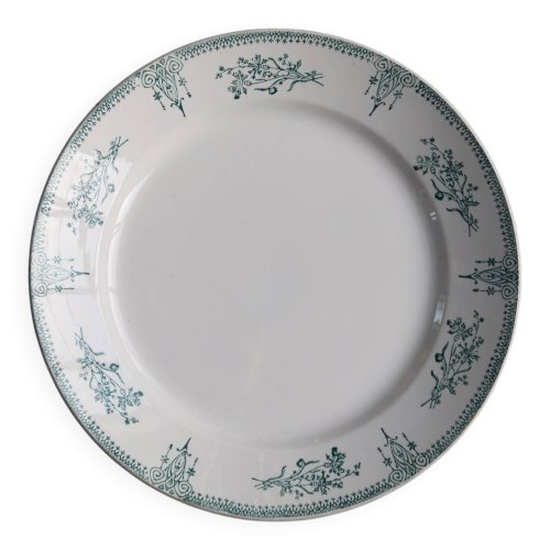 Plat de service rond ancien terre de fer Saint Amand - XIXème - Motif vert