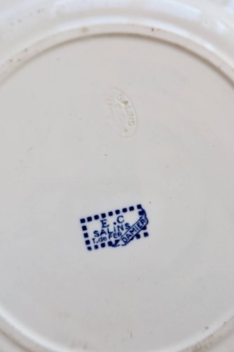 Plat de service rond ancien terre de fer Salins - Modèle Damier