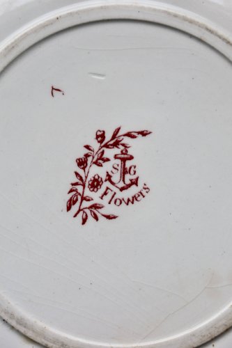 Plat de service rond ancien terre de fer S&G - Décor oiseaux et végétation