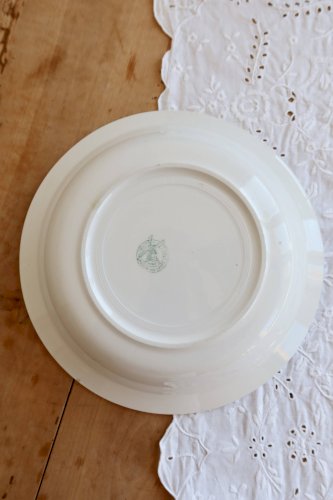 Plat de service rond creux vintage faïence -  Modèle Nappe vert