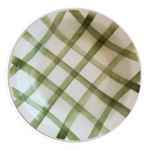 Plat de service rond creux vintage faïence -  Modèle Nappe vert