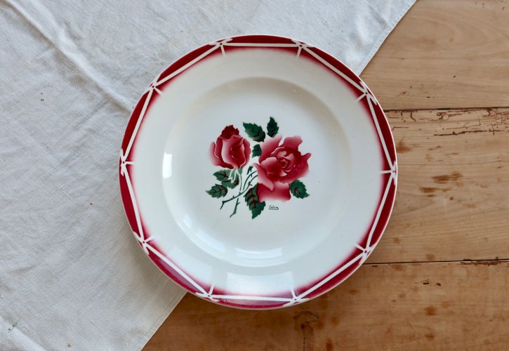 Plat de service rond faïence Sarreguemines modèle Cibon - Décor fleuri