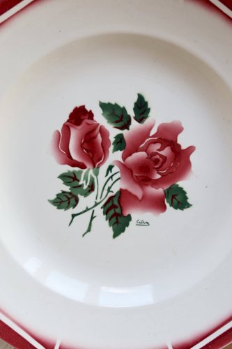 Plat de service rond faïence Sarreguemines modèle Cibon - Décor fleuri