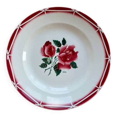 Plat de service rond faïence Sarreguemines modèle Cibon - Décor fleuri