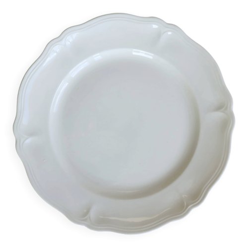 Plat de service rond vintage faïence ivoire à marli chantourné
