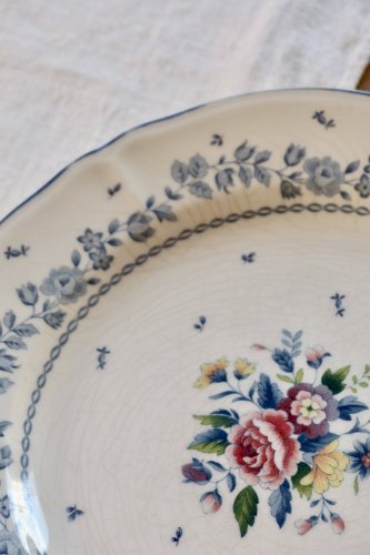 Plat de service vintage faïence Tablemates - Décor floral bleu