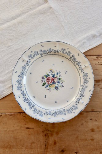 Plat de service vintage faïence Tablemates - Décor floral bleu