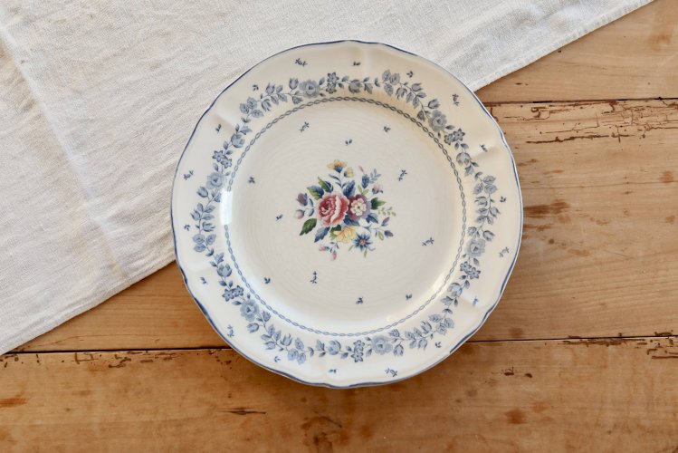 Plat de service vintage faïence Tablemates - Décor floral bleu