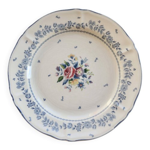 Plat de service vintage faïence Tablemates - Décor floral bleu