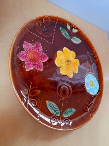 Plat fleuri vintage, Sarreguemines 1970