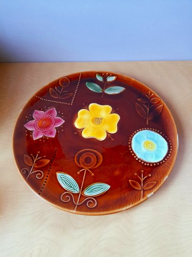 Plat fleuri vintage, Sarreguemines 1970