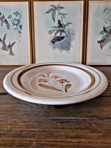 Plat oval en grès pyrité - motif de fleurs - made in Italie ?