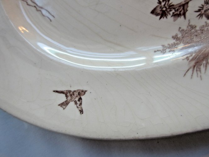 "Plat ovale 32 X 24 cm Terre de Fer Creil Montereau modèle Chardonnerets Oiseaux
