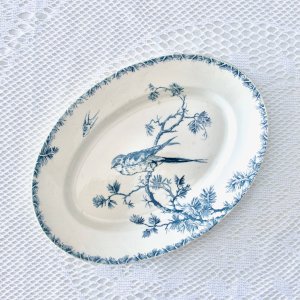 Oval plate 19th century ironstone Gien Provençal swallows birds
