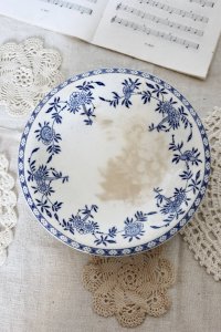 Plat piédouche vintage porcelaine Dresden - Motif fleuri bleu et blanc