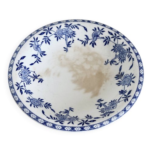 Plat piédouche vintage porcelaine Dresden - Motif fleuri bleu et blanc