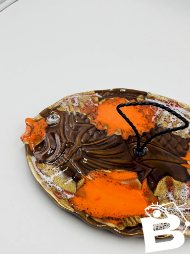 Plat Poisson Vallauris Céramique Vintage Orange