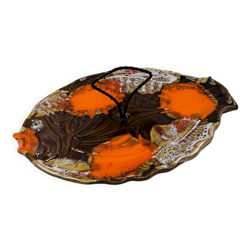 Plat Poisson Vallauris Céramique Vintage Orange