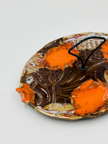 Plat Poisson Vallauris Céramique Vintage Orange