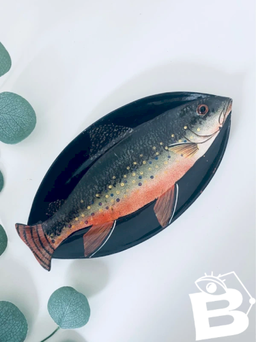 Plat Poisson Vintage Peint Main Oeil Relief 25cm Kitsch Pop Art Populaire