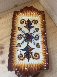 Rectangular dish signed Fouillen Quimper – 36 x 27.5 cm –