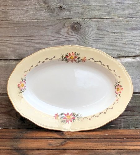 Plat rétro vintage ovale en porcelaine L Amandinoise