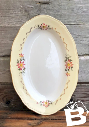 Plat rétro vintage ovale en porcelaine L Amandinoise
