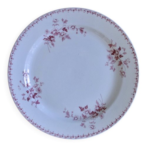 Plat rond XIXe terre de fer rose signé Maestricht Toulouse
