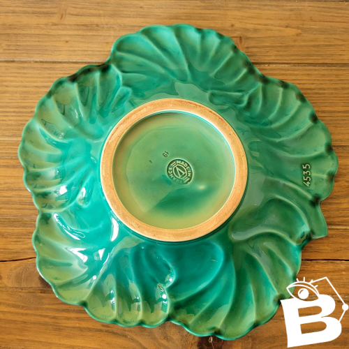 Plat saladier barbotine feuille verte, Verceram