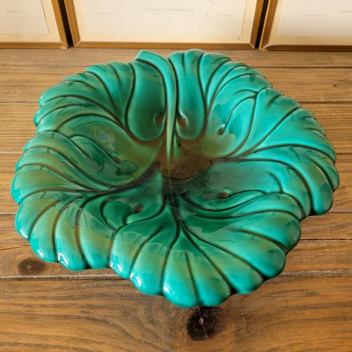 Plat saladier barbotine feuille verte, Verceram