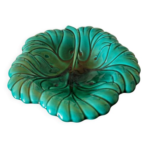 Plat saladier barbotine feuille verte, Verceram