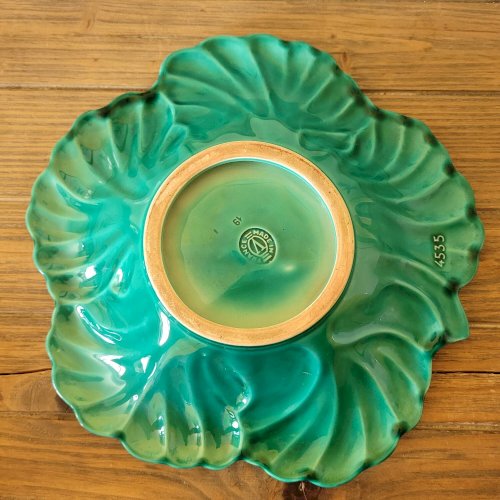 Plat saladier barbotine feuille verte, Verceram