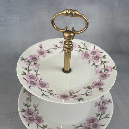 Plat serviteur à étage présentoir porcelaine de paris décor fleurs de cerisier