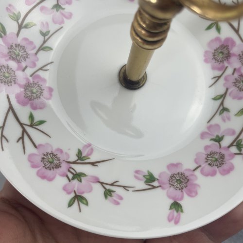 Plat serviteur à étage présentoir porcelaine de paris décor fleurs de cerisier