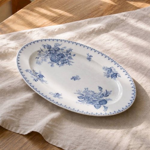 Plat terre de fer XIXe signé Sarreguemines Flore