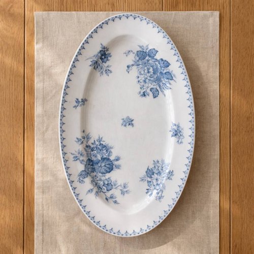 Plat terre de fer XIXe signé Sarreguemines Flore