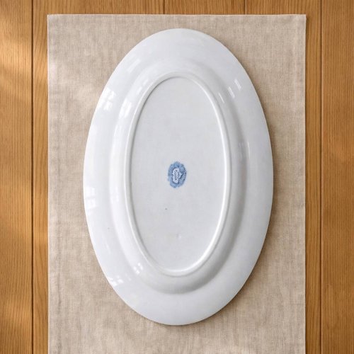 Plat terre de fer XIXe signé Sarreguemines Flore