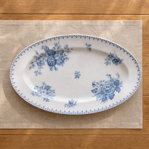 Plat terre de fer XIXe signé Sarreguemines Flore