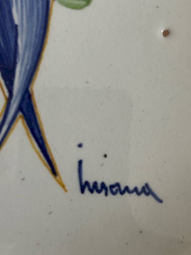 Plat vintage en faïence aux oiseaux