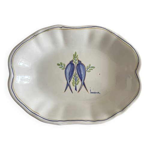 Plat vintage en faïence aux oiseaux