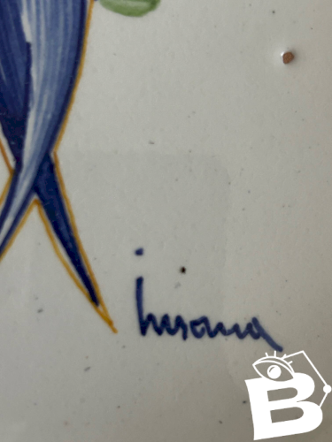 Plat vintage en faïence aux oiseaux