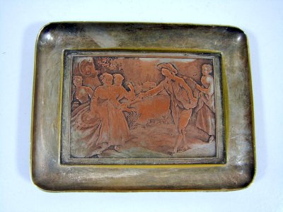 Silver-Plated Metal and Copper Card Tray Engraved by B. Wicker  THE BLIND MAN'S BUFF