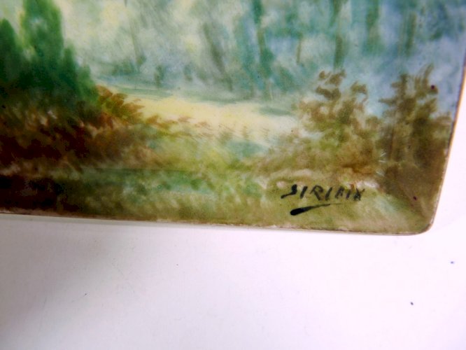 Plateau à cartes porcelaine peinte PAYSAGE signé P Sirieix à Chamboulive Corrèze